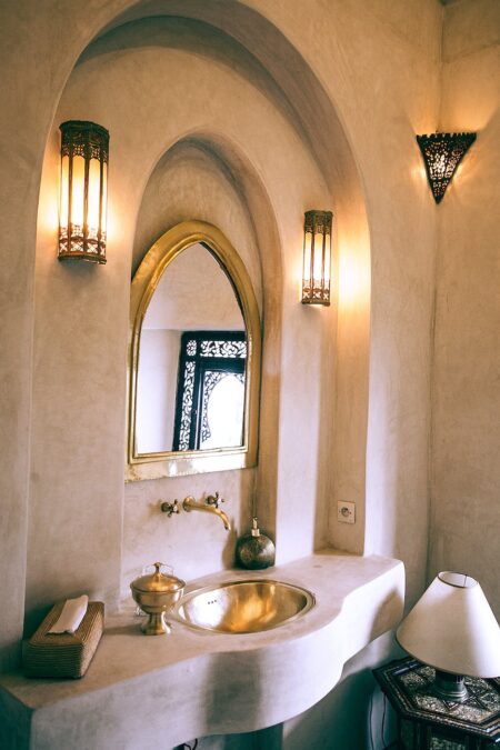 interior of bathroom in oriental style with arched wall niche